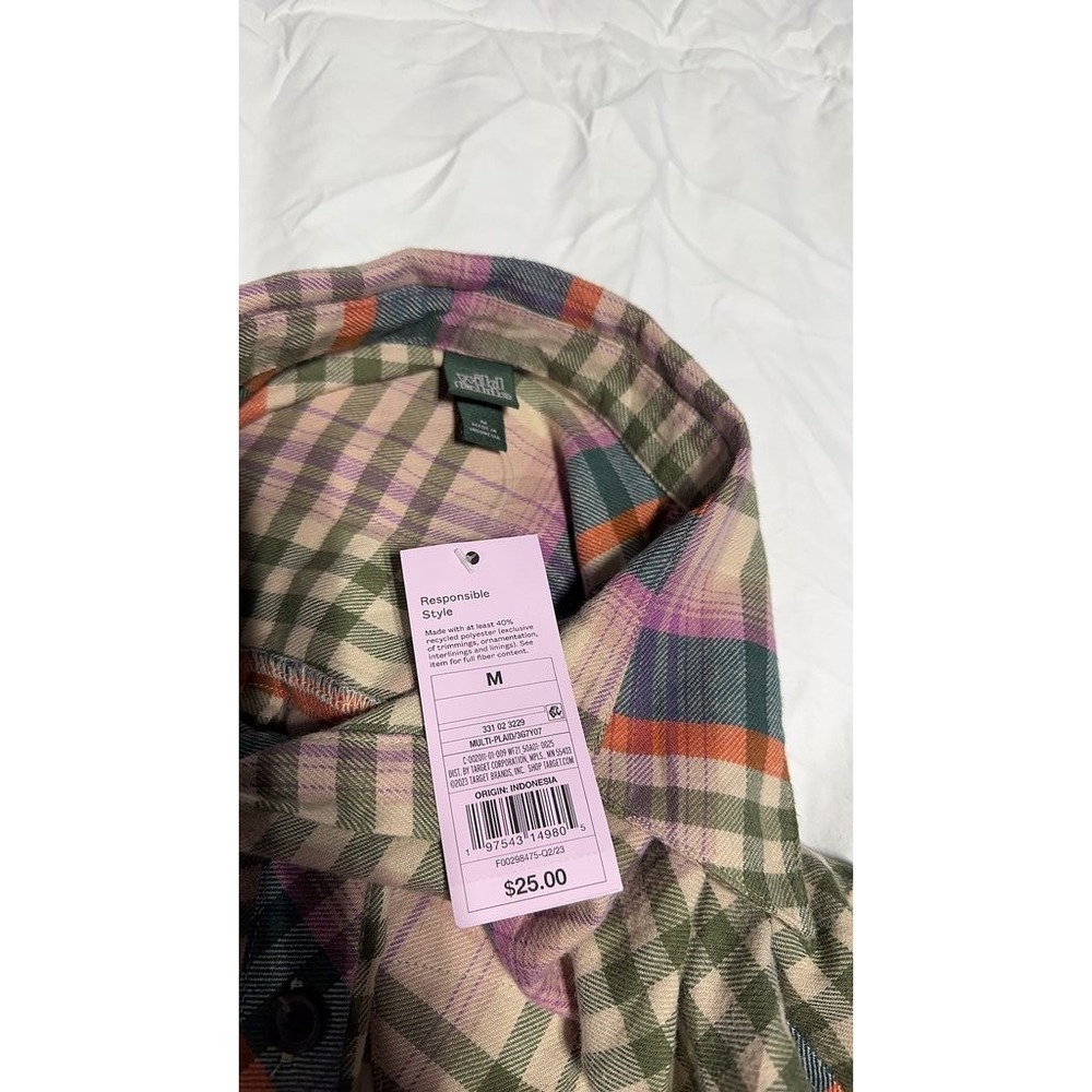 Wild Fable Multicolor Plaid Button-Up Shirt Green Purple Orange Medium